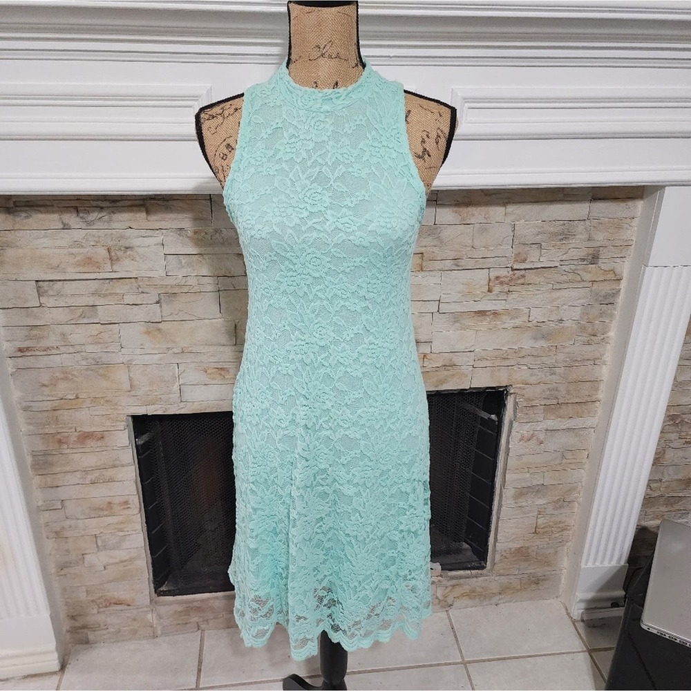 Altar'd State aqua floral lace halter midi dress size medium‎